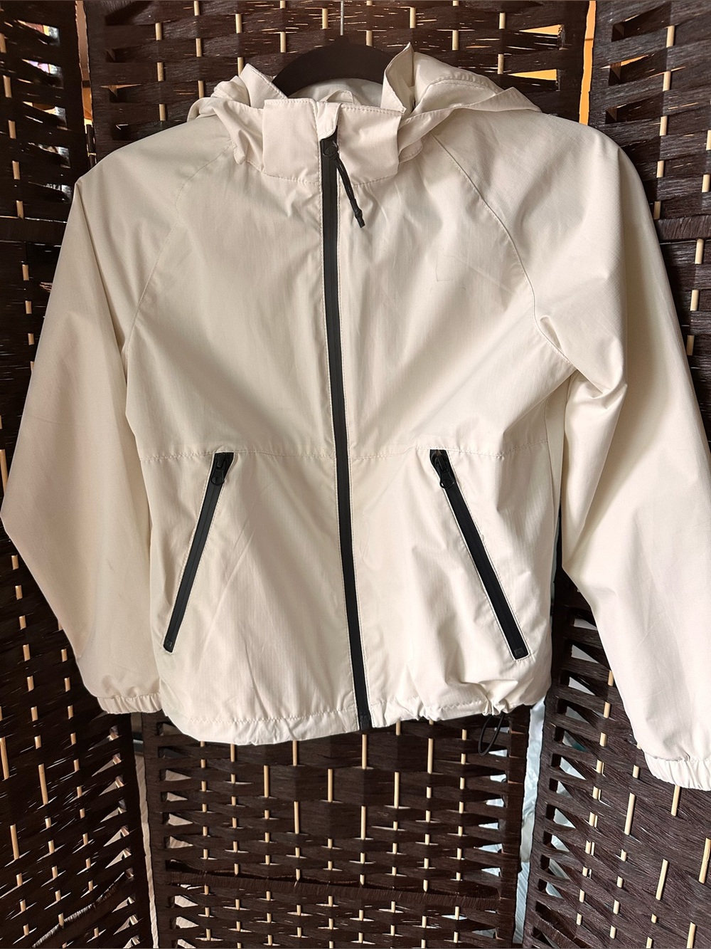 Lightweight Hooded Windbreaker Jacket in Off-White- Size 10